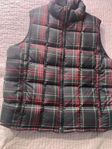 Eddie Bauer Unisex karierte gefütterte Gänsedaunenweste rot grün durchgehender Reißverschluss Gr. XL - Bild 1 von 4
