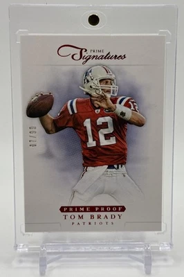 2012 Panini Prime Signatures Tom Brady Red Prime Proof 7/99 Patriots Short Print - Image 1 of 4
