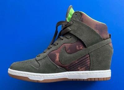 Nike Dunk Sky Hi Print Hidden Wedge Sneaker Green Camo Yellow Women's RARE - Image 1 of 4