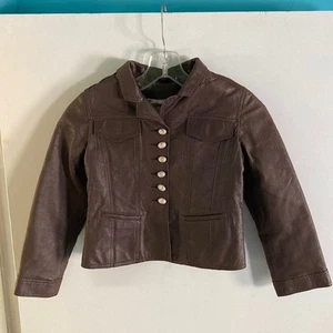 I Pinco Pallino Girls Designer Size 8 Brown Genuine Leather Jacket 28" Chest - Picture 1 of 12