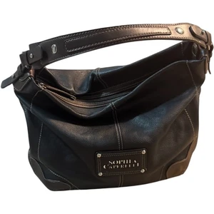 Sophia Caparrelli Schultertasche Hobo Handtasche schwarz braun Lederbesatz - Bild 1 von 12