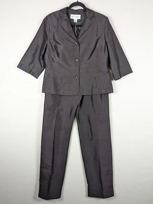 Rena Rowan Silk Pant Suit 16 Black Two Piece Blazer Pants Set Lined Career Class - Image 1 of 4