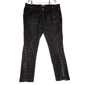 Y2K Apple Bottom Jeans Womens Sz 18 Black Denim Lace Up Zipper Leg READ - Picture 1 of 16