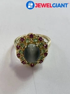SIGNED GOLD-PLATED STERLING SILVER RING SZ 6.00 LAB TIGER'S EYE GEMSTONES #FO203 - Picture 1 of 7