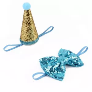 Blue Pet Birthday Hat & Bowtie Set Adjustable for Small & Medium Dogs - Picture 1 of 7
