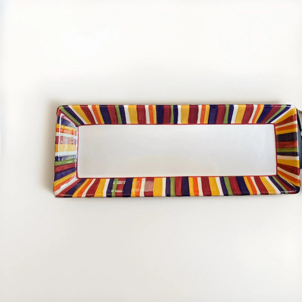 Pampered Chef Simple Additions Striped Rectangular Serving Dish Platter 16" x 6" - Image 1 of 1