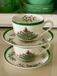 Vintage SPODE England Christmas Tree & Holly Coffee/Tea Cup & Saucer S3324 LOT 2 - Picture 1 of 8
