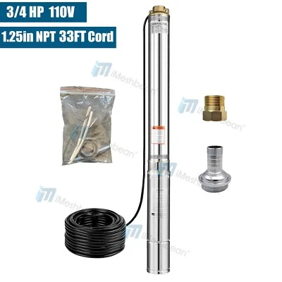 Bomba sumergible de pozo profundo de 3/4 HP, 3'', 115 V, 13 GPM, 247 pies MAX, 60 Hz, 1,25 pulgadas NPT Foto 1 de 4