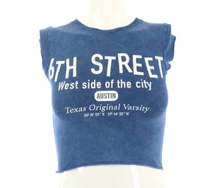 Bershka Teen Girl T Shirt Baby Tee Top Crop Blue Dyes Austin Texas Slogan 12 Y - Picture 1 of 16