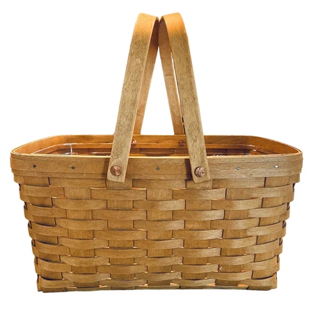 Longaberger Picnic Basket Plastic Insert 2004 Tan Wood Handles 14.5" Vintage Cover