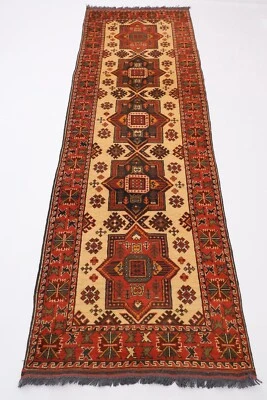 9 ft Hallway Tribal geometric Runner Rug Afghan Hand Knotted Wool Bedroom Rug - Image 1 of 4