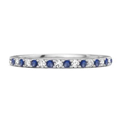 Natural Blue Sapphire Half Eternity Band 925 Sterling Silver Stackable Ring - Image 1 of 4