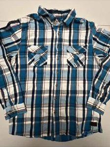 Rip Curl Flannel Shirt Men's Size XL Long Sleeve Collared Neck Blue White Plaid - Picture 1 of 17
