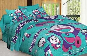 Indian Floral Traditional Queen Size Doremon 100% Cotton BedSheet With 2 Pillows - Picture 1 of 5