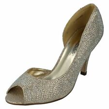 Ladies Anne Michelle Gold Sparkly Court Peep Toe Shoes UK Sizes 4 - 8 : F10458
