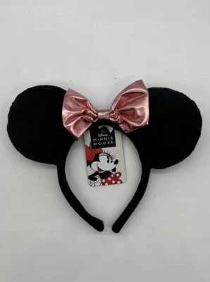 Disney Minnie Mouse Ears headband w/ Rose Gold Metallic Bow New One size Kids - Image 1 of 4