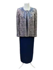 Women Maxi Skirt Suit 3 Pieces Set Navy Blue with Gold, Evening Wear ,Big Sizes - Picture 1 of 2