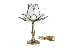 Tischleuchte Abat-Jour Mit Basis Messing Und Glas Tiffany Tulpe Weiß - Bild 1 von 2