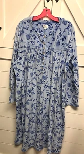 Aria Collection 4X Nightgown~ Super Soft Blue Floral Design Pockets Thick - Picture 1 of 5