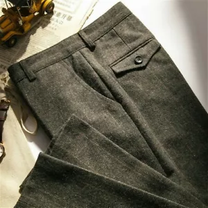 Herren Wollmischung Hose Fischgrätenmuster Tweed Britisch Retro Gerade Schmal - Bild 1 von 14