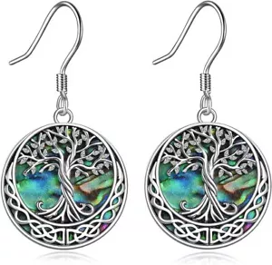 Tree of Life Earrings Sterling Silver Abalone Shell Dangle Drop Women's Jewelry - Picture 1 of 6
