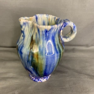 Italian Hand Painted Blue Green Drip Glaze Art Pottery Creamer Pitcher - Picture 1 of 7