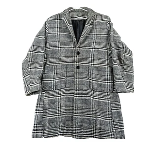 UANEO Trench Coat Unisex XL Wool Blend Notch Lapel Houndstooth Plaid Long - Picture 1 of 18