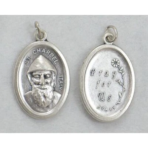 SAINT CHARBEL Medal Pendant, SILVER TONE, 22 x 15mm, MADE IN ITALY - Picture 1 of 1