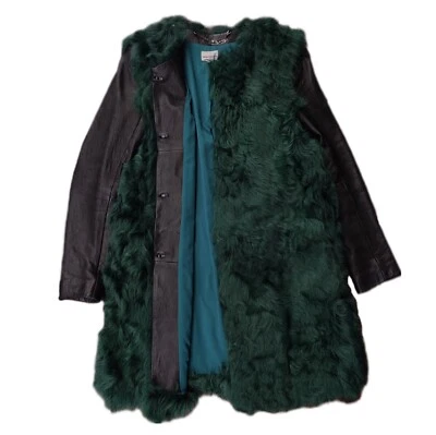 RARE Miss Sixty Green Wool Black Real Leather Coat S Avant Garde Bohemian Y2K - Image 1 of 4
