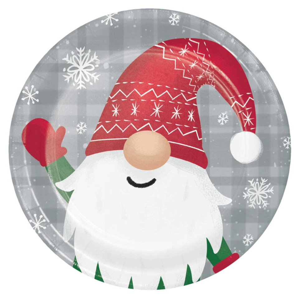 Christmas Party Supplies Holiday Gnomes Paper Lunch Plates 8 Pack Tableware Xmas - Image 1 of 1