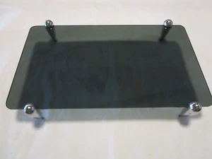 Vintage MCM Smoked Glass tray with Chromed bullet Atomic feet 14.25" W. 1960’s - Picture 1 of 10