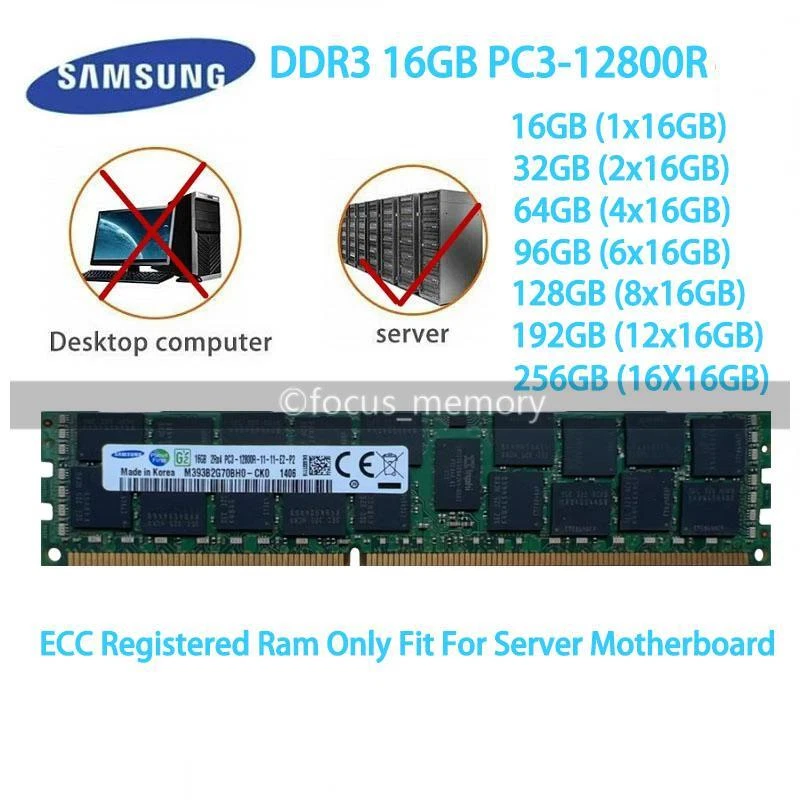 16GB/32G DDR3 1600MHZ PC3L-12800R 2Rx4 REG ECC Registered Server Memory 1.5V Lot - Image 1 of 4