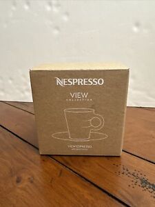 Nespresso View Set of 2 Espresso Glass Cups w/Stainless Steel Saucers | New