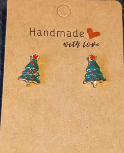 Weihnachtsbaum Ohrstecker Pushback Ohrringe OOAK Brandneu - Bild 1 von 3