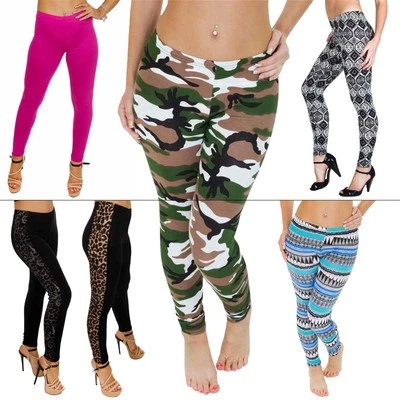 Womens Printed Leggings Full Length Skinny Stretchy Yoga Trouser Casual Pants - Image 1 of 2