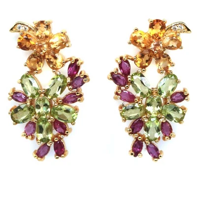 925 Sterling Silver Green Peridot, Citrine, Rhodolite & Zircon Earrings - Image 1 of 4