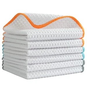 Ultra Premium Microfiber Kitchen Dish Cloth Waffle Weave 6 Pack 12x12 in White - Picture 1 of 7