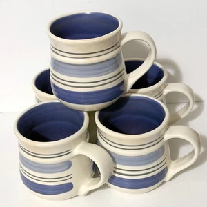 Set 5 tazzine da caffè Pfaltzgraff Blue Stripe Rio 4" gres Messico - Foto 1 di 3