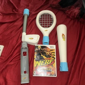 Nintendo Wii Blue NERF Sports Pack RACKET-BAT-GOLF CLUB Tennis+nerf N Strike - Picture 1 of 12
