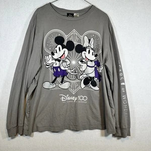 Disney 100 Years of Wonder Mickey & Minnie Gray Long Sleeve Shirt Pullover L - Picture 1 of 9