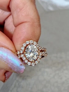 Oval Halo Moissanit Verlobungs- & Ehering Set 925 Roségold Braut - Bild 1 von 22