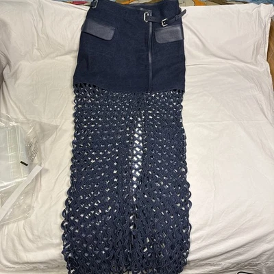 Nonchalant Label Kallan Dk blue Denim/Leather Crochet Skirt Size SM  - Image 1 of 4