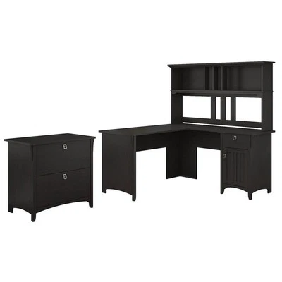 Salinas 60W L Shaped Desk with Hutch & File Cabinet in Vintage Black - Image 1 of 4