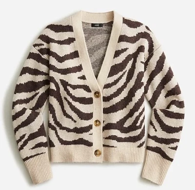 NWT J.Crew Women Ribbed V-neck Wool  mohair Blend animal print Cardigan Size XS - Image 1 of 4
