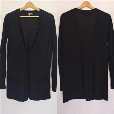Halogen Cardigan Button Front Black Long Line Merino Wool Relaxed Lightweight L - Image 1 of 4