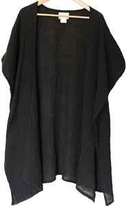 BECASA Black 100% Linen CRINKLE GAUZE KIMONO JACKET Open Topper Cardi O/S - Picture 1 of 4