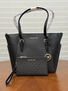 Michael Kors Charlotte Women`s Tote Bag - Black  And Wallet - Picture 1 of 12