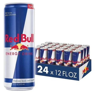 Paquete de 24 bebidas energéticas originales Red Bull con vitaminas B y azúcar real, 12 fl oz Foto 1 de 4