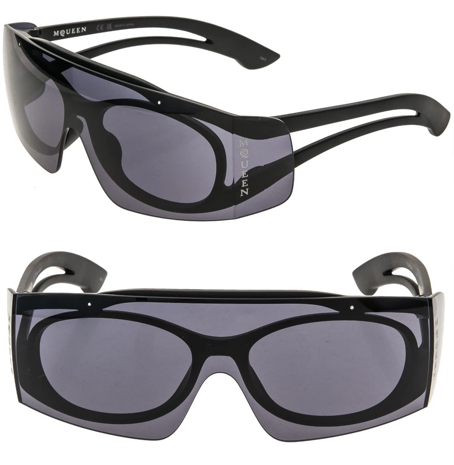 ALEXANDER MCQUEEN AM0489S 0489 Black Mask Logo Fashion Sunglasses 001 Authentic - Image 1 of 4