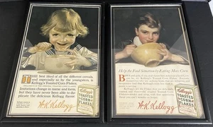 2 Vtg W.K. Kellogg’s 1914 1917 Framed Toasted Corn Flakes Advertisements - Picture 1 of 11